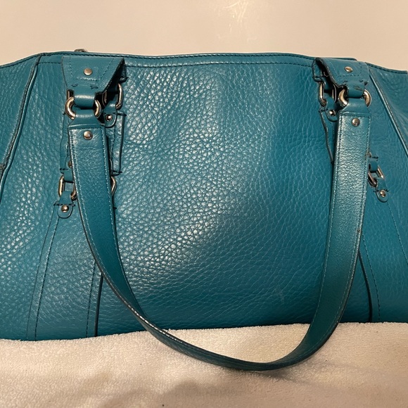 Teal Leather Cole Haan Village F05 Shoulder Bag Purse 15"W X 9"H X 5"D. - Picture 2 of 8